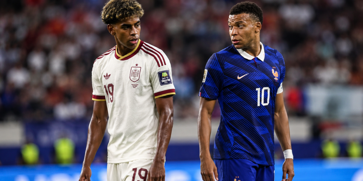 FIFA World Cup 2026 stats showing Lamine Yamal and Kylian Mbappé during the Spain vs France semifinal.