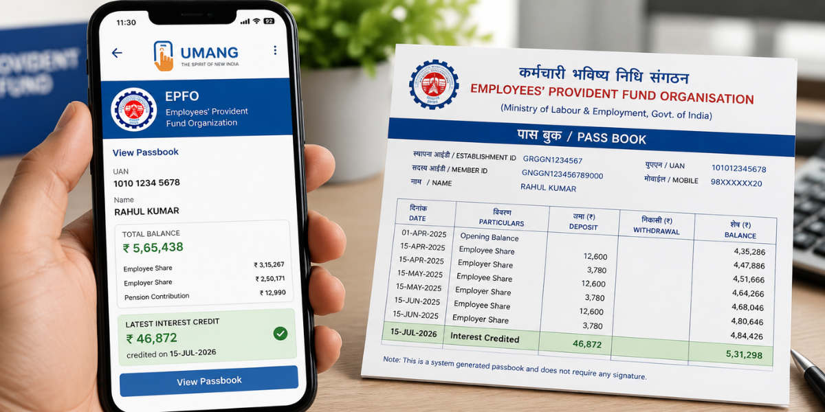 EPF interest credit shown on UMANG app and EPFO passbook