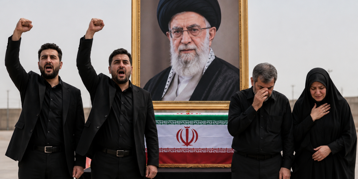 Iran's Khamenei Funeral Draws Chants Calling for Trump's Death 1 Khamenei funeral in Tehran with mourners raising fists and grieving beside the coffin