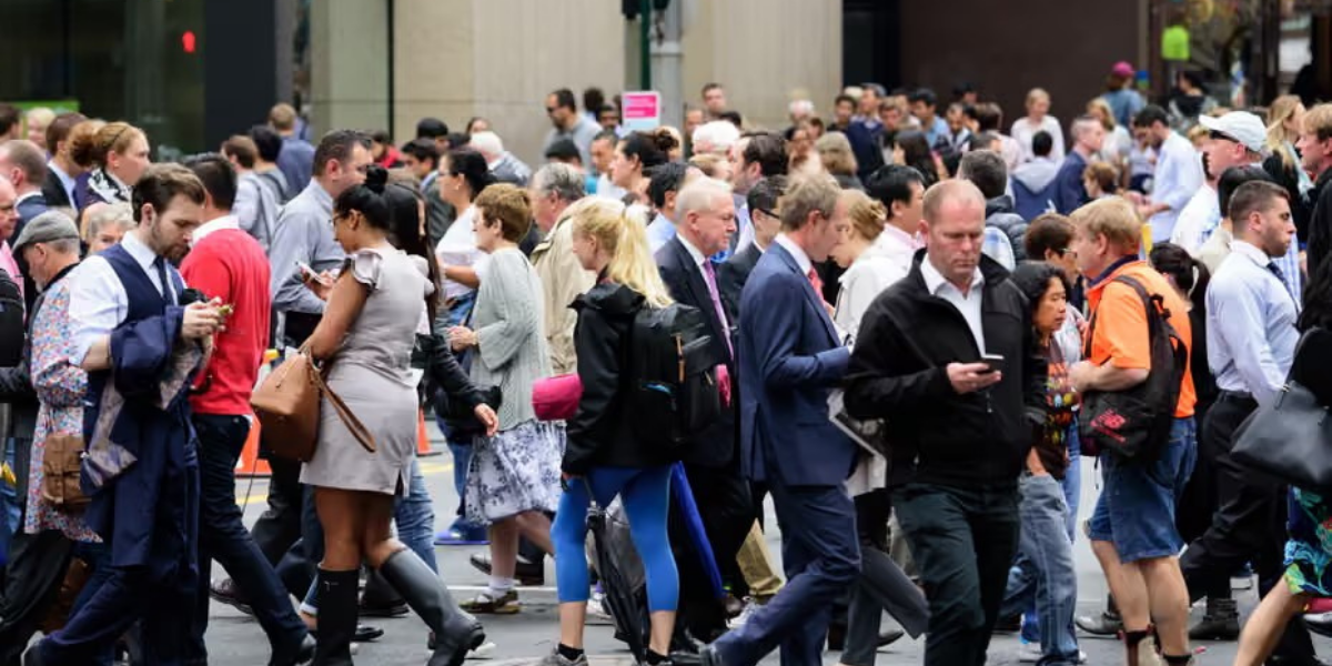 Australia AI productivity workforce and business professionals in a city
